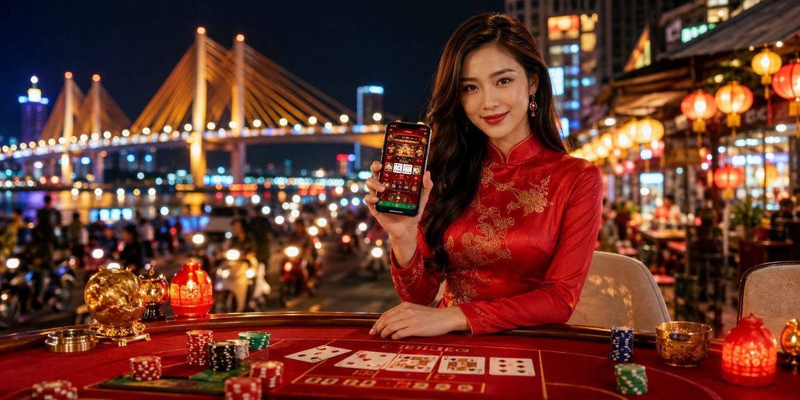 Người phụ nữ mặc áo dài chơi Baccarat tại không gian hiện đại ở Cần Thơ