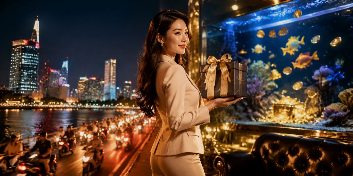 Người chơi VIP tại sảnh casino neon sáng rực tại TP. Hồ Chí Minh